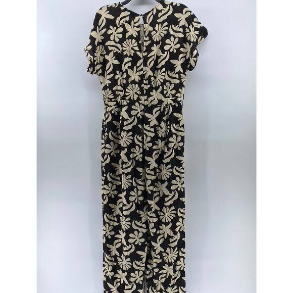 LOST & WONDER Women's Black-Beige Tropic Flair Printed Crewneck Jumpsuit SZ L - Picture 1 of 12